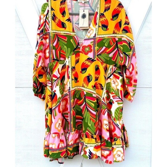 Label of Love NWT Orange Green  Tropical Medium Woman dress Anthropologie Summer - Picture 4 of 11